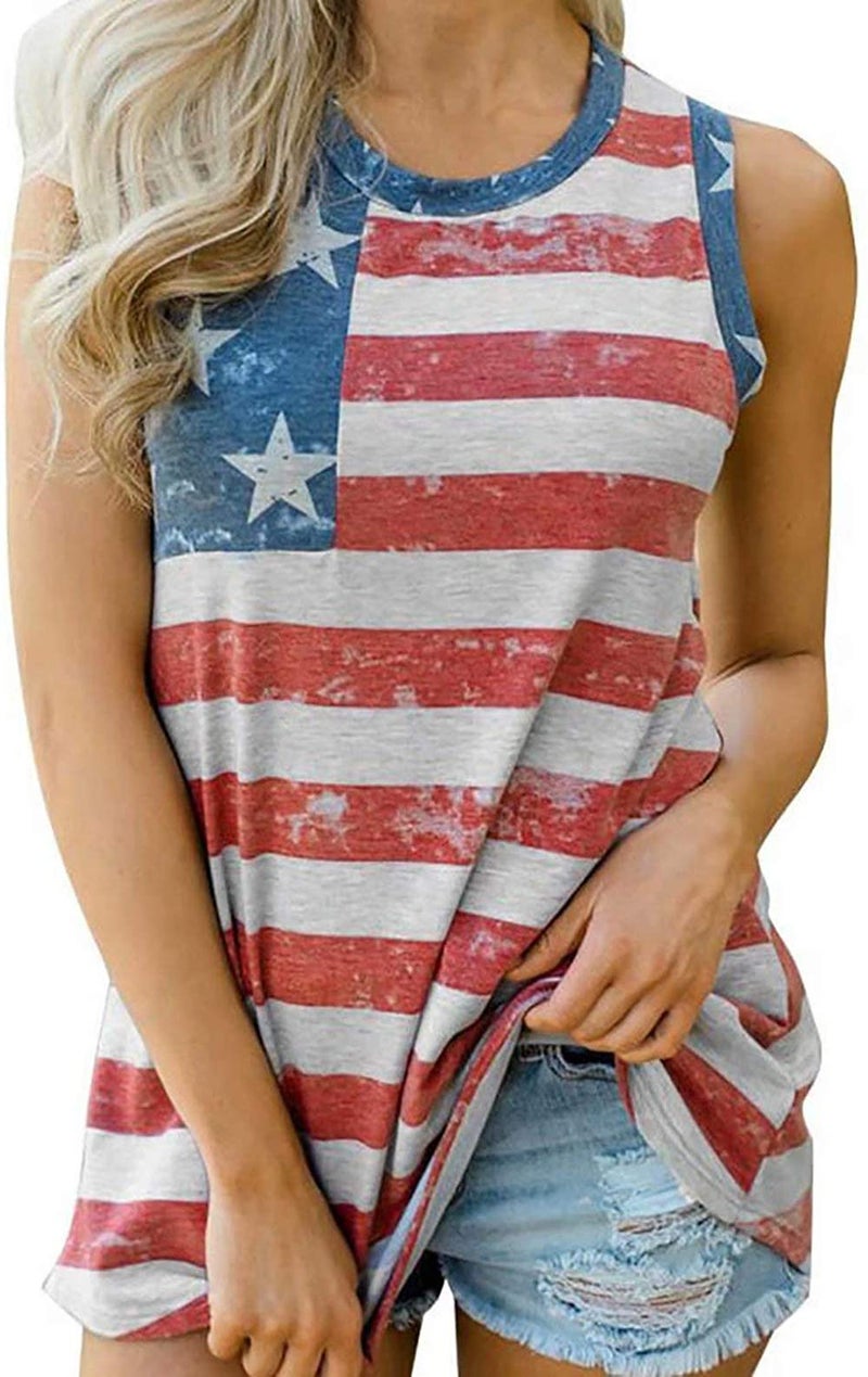 Akyzic Women's American Flag Camo Sleeveless Tank Tops Casual RacerbackcPatriotic T Shirts(Stars and Stripes-25-L) - Image 1